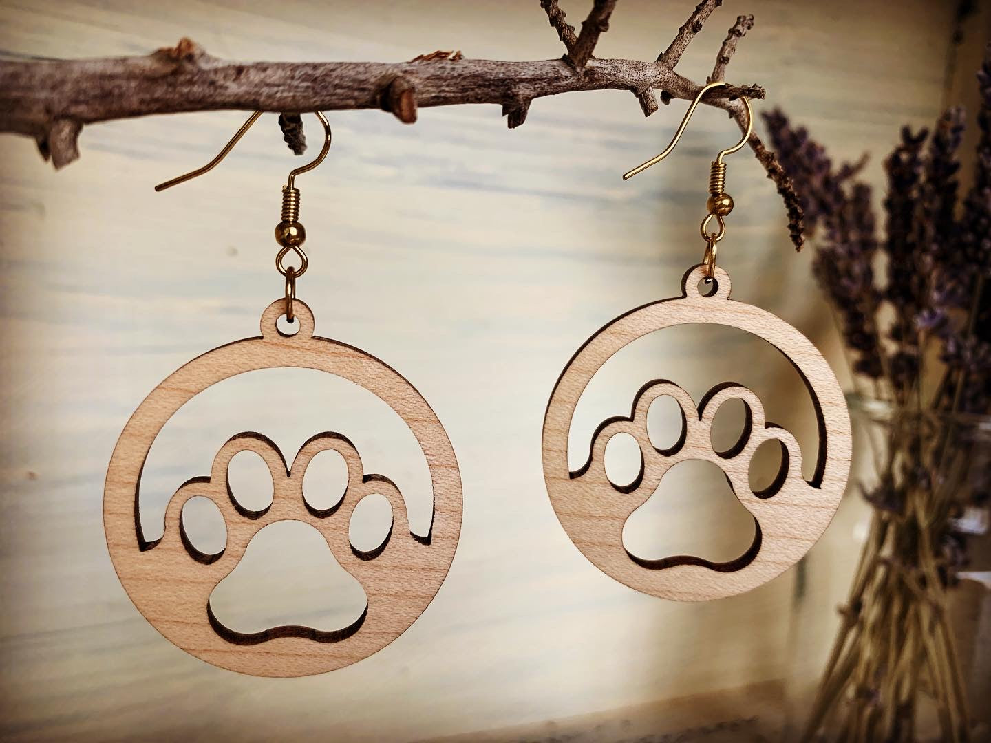 Circle Dog Paw Earrings