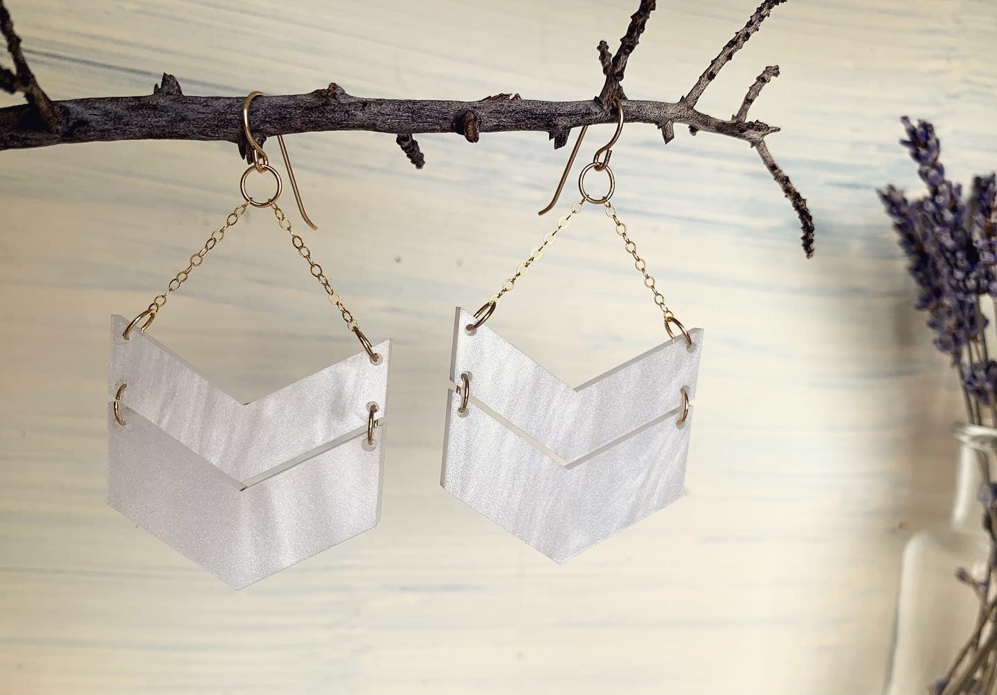 Chevron Style Pearl Earrings