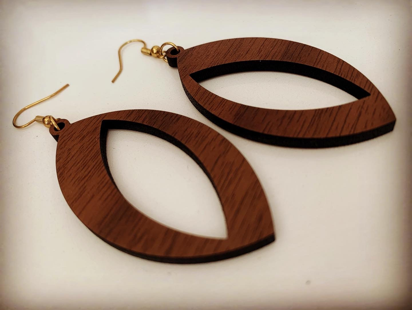 Pointed Oval Walnut Wood Earrings