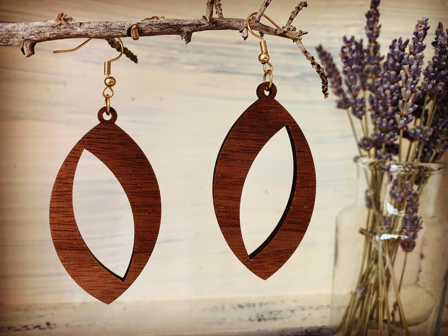 Pointed Oval Walnut Wood Earrings