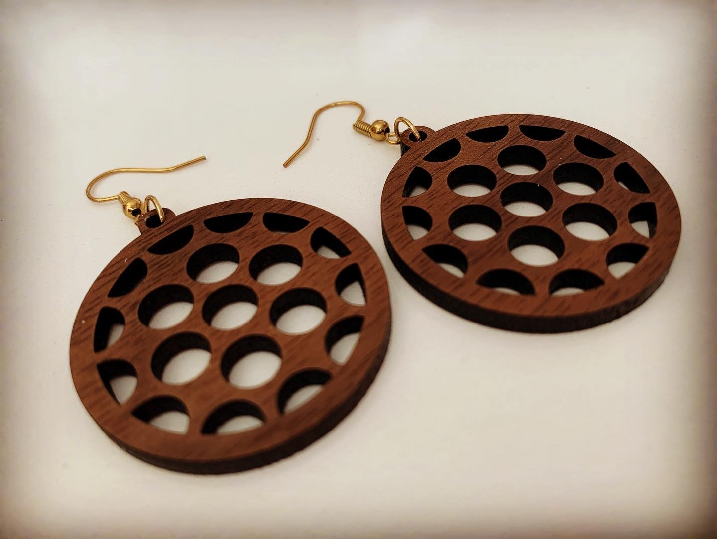 Circle Pattern Walnut Wood Earrings
