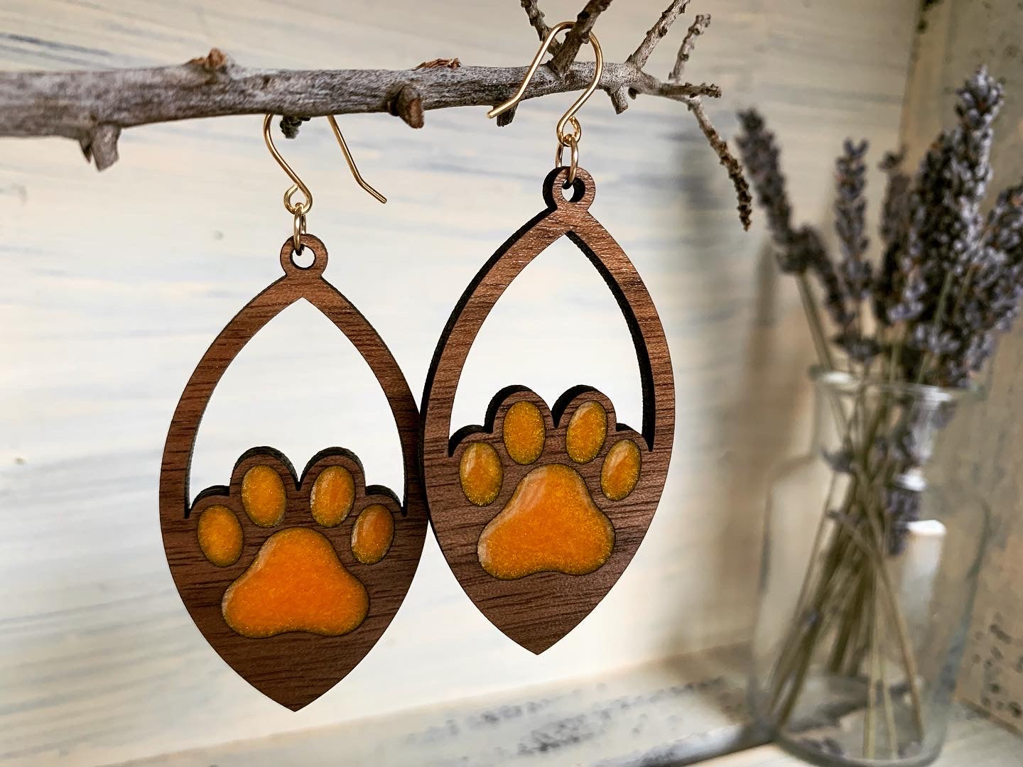 Pointed Oval Dog Paw Earrings