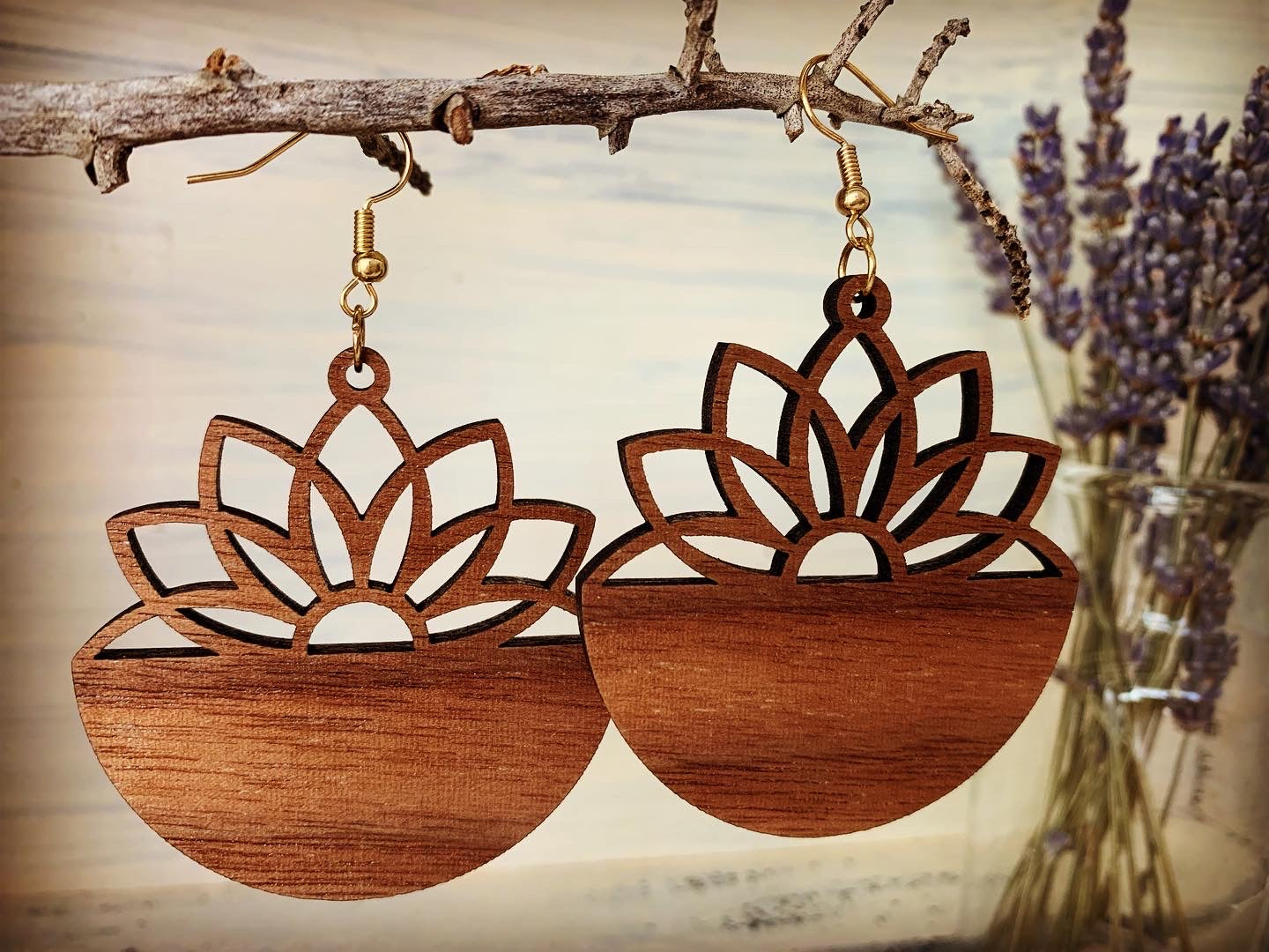 Succulent Walnut Wood Earrings