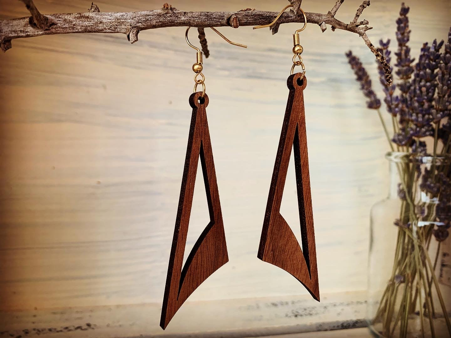 Triangular Walnut Wood Earrings