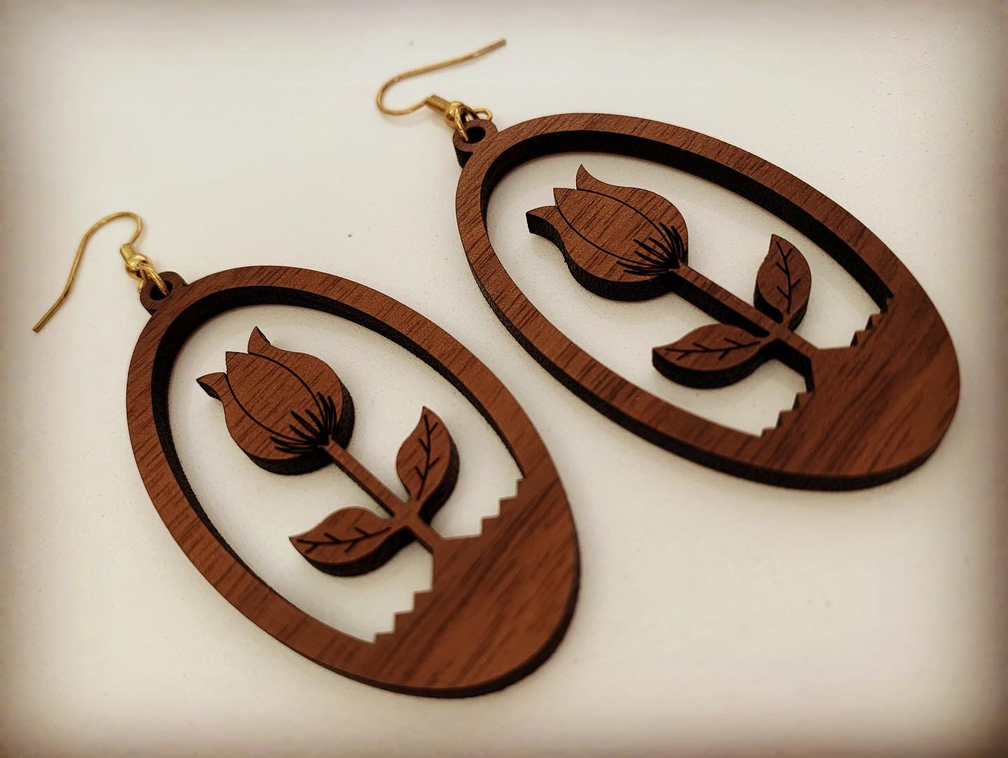 Tulip Walnut Wood Earrings