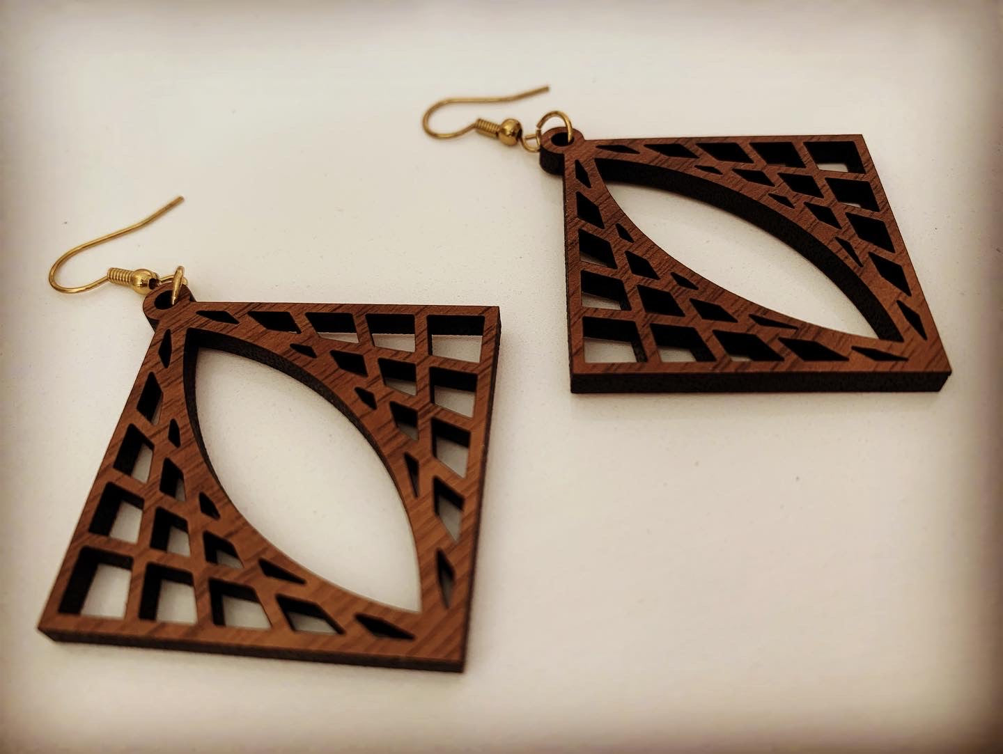 Geometric Walnut Wood Earrings