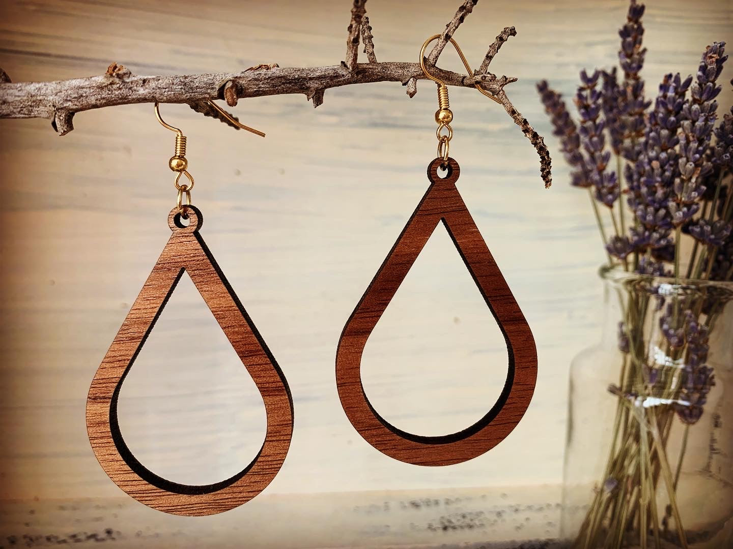 Teardrop Walnut Wood Earrings