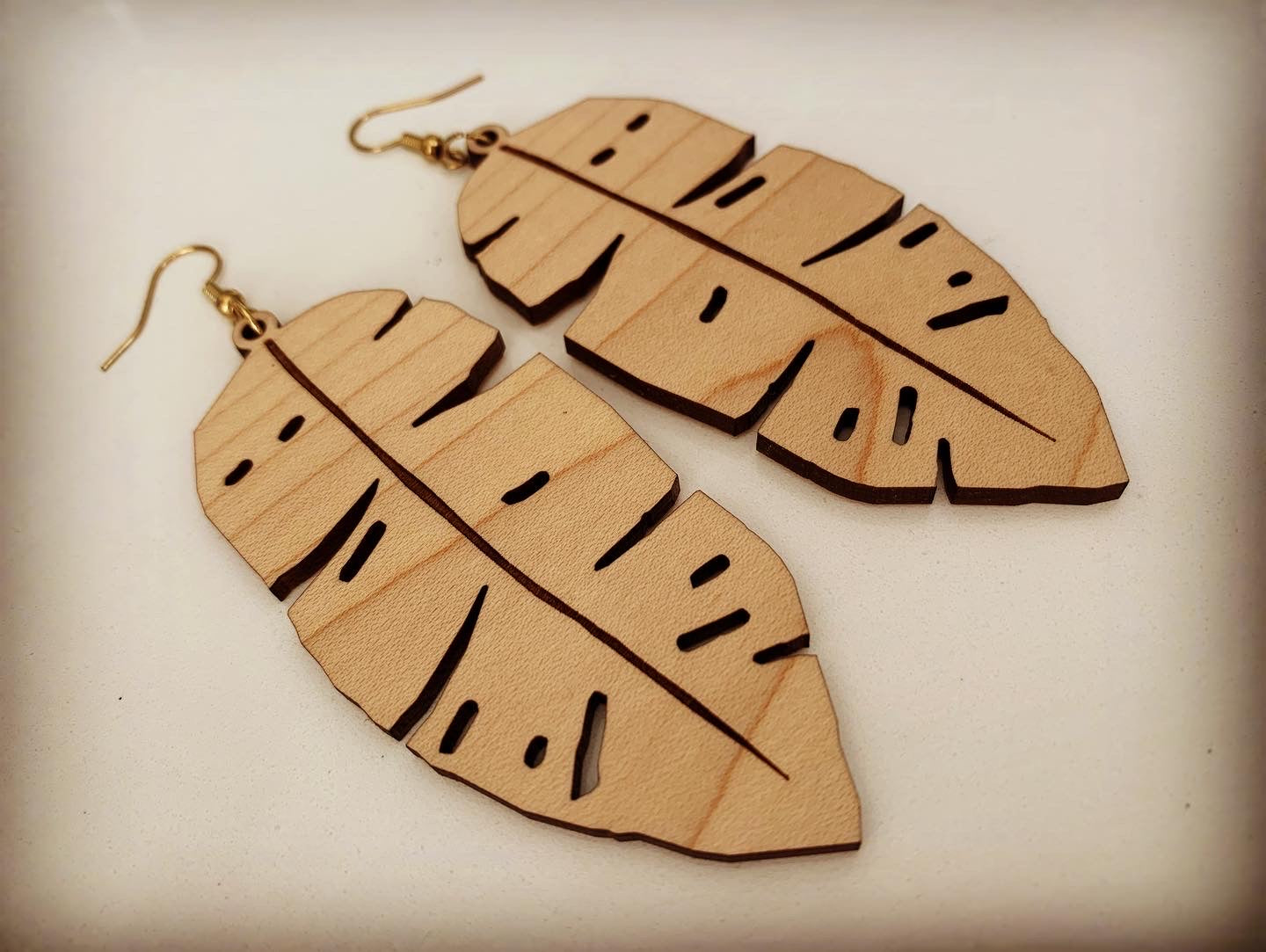 Tropical Leaf Maple Wood Earrings