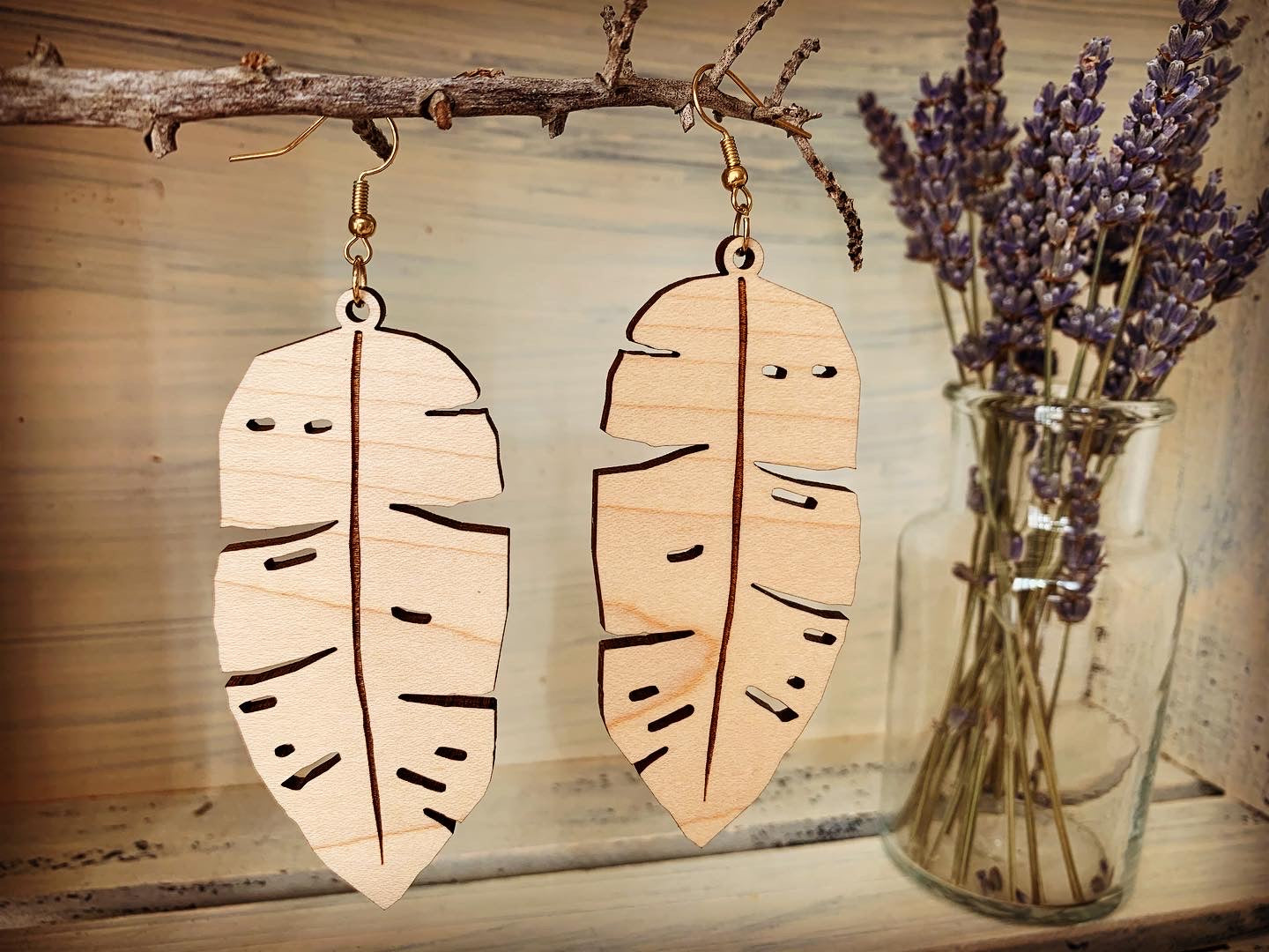Tropical Leaf Maple Wood Earrings