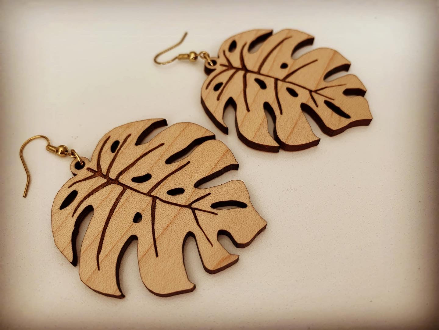 Monstera Leaf Maple Wood Earrings