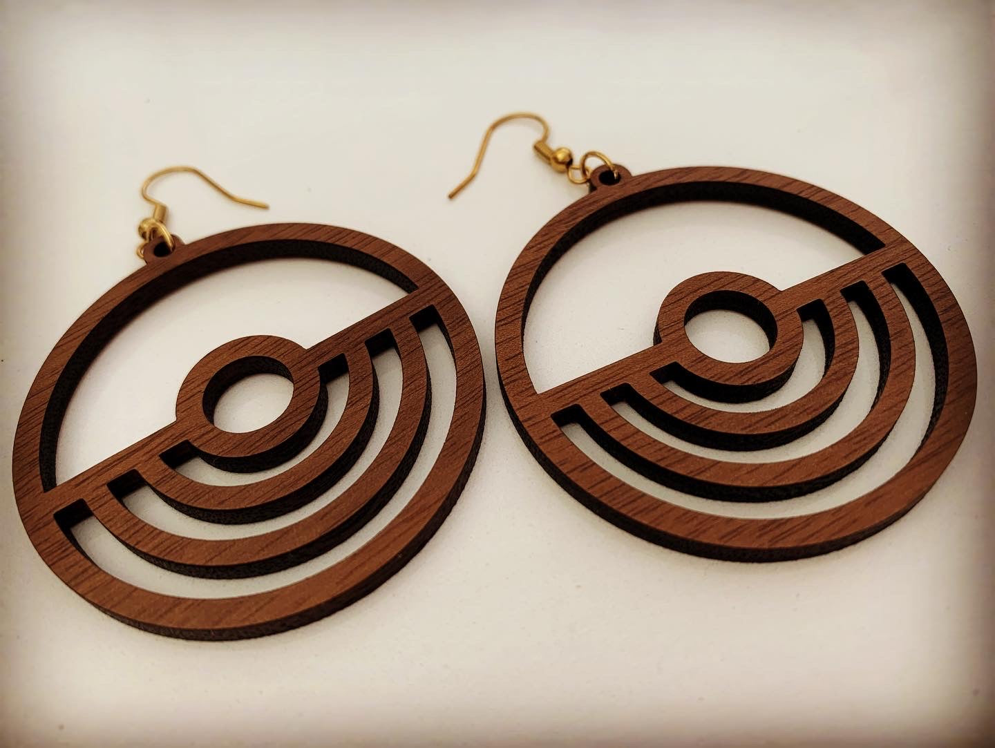 Classic Circle Inverted Arch Walnut Wood Earrings