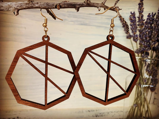 Modern Octagon Walnut Woon Earrings