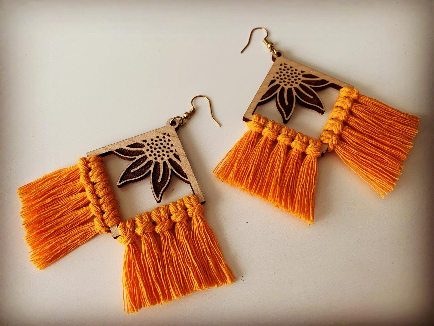 Square Flower & Macrame Earrings